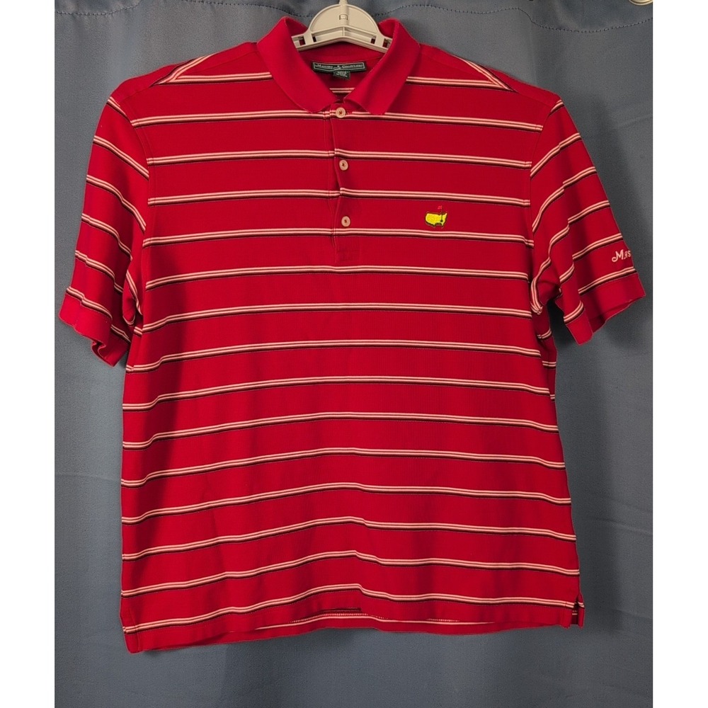 Augusta Masters Golf Polo Shirt Mens L Red Striped Performance Short Sleeve